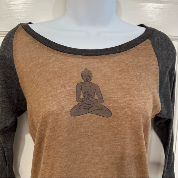 Alternative Apparel brown Buddha baseball tee shop wish list Greenwich yoga M - Picture 4 of 9